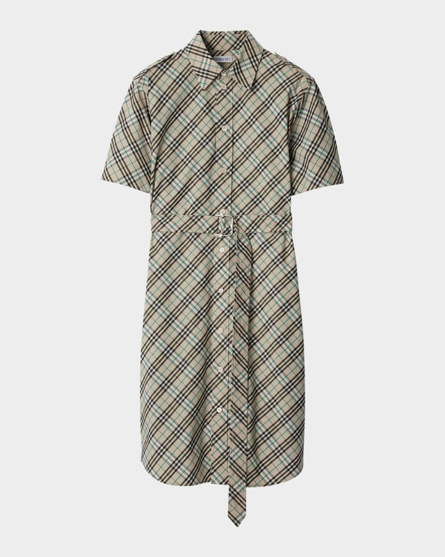 Check Belted Shirt Dress